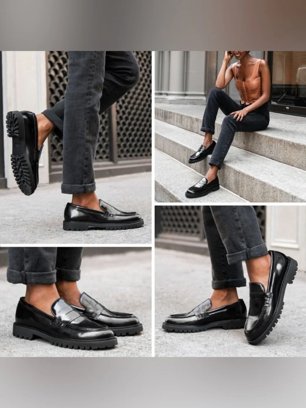 Thursday The Penny Loafers Black Patent Leather Womens Size 10.5 Lug Sole Chunky